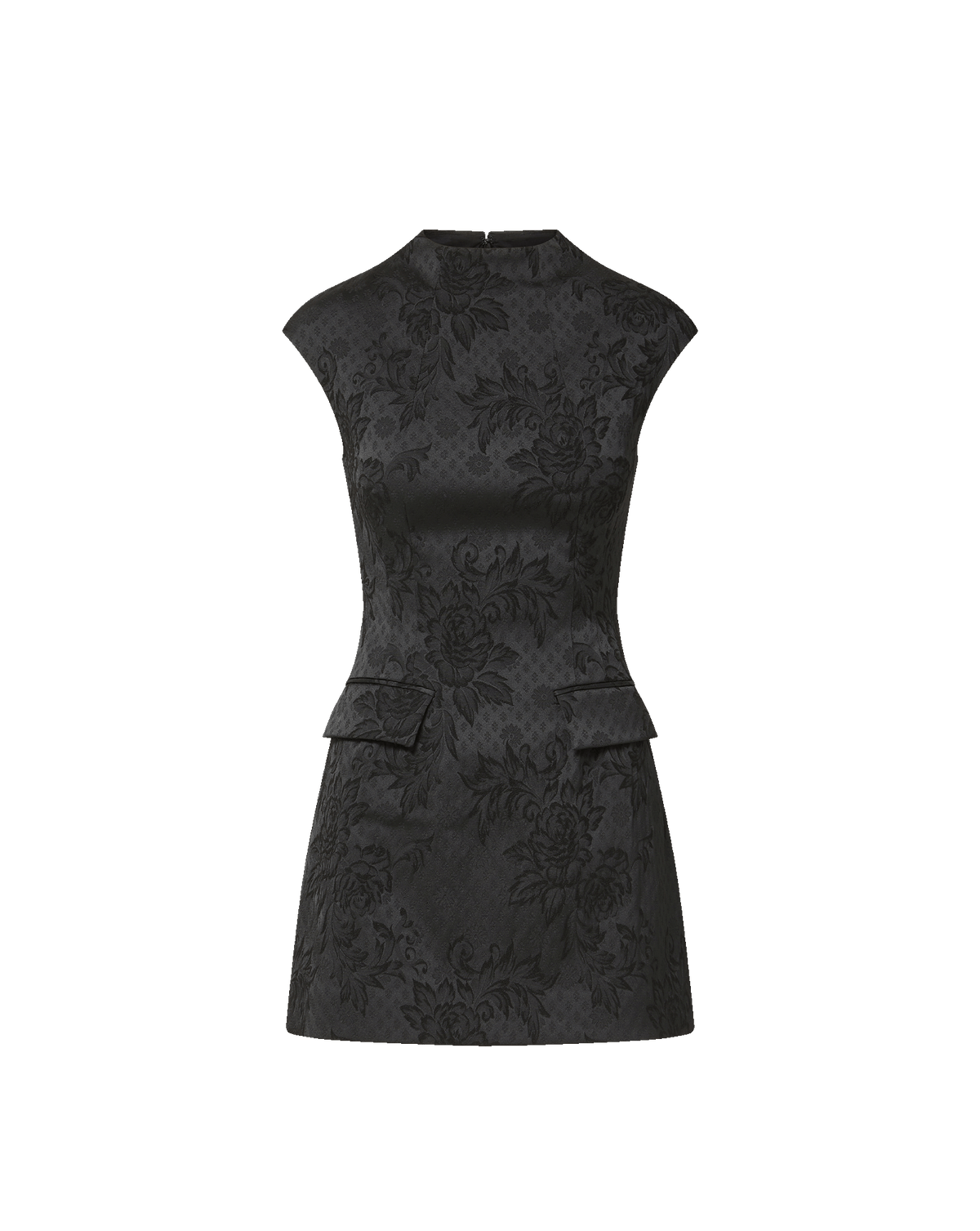 Veronica Beard Black floral brocade sleeveless mini dress.