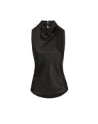 Veronica Beard Black satin sleeveless cowl neck top.