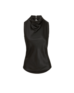 Veronica Beard Black satin sleeveless cowl neck top.