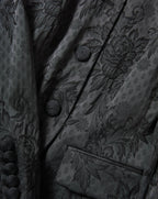 Veronica Beard Black floral brocade blazer with braided buttons.