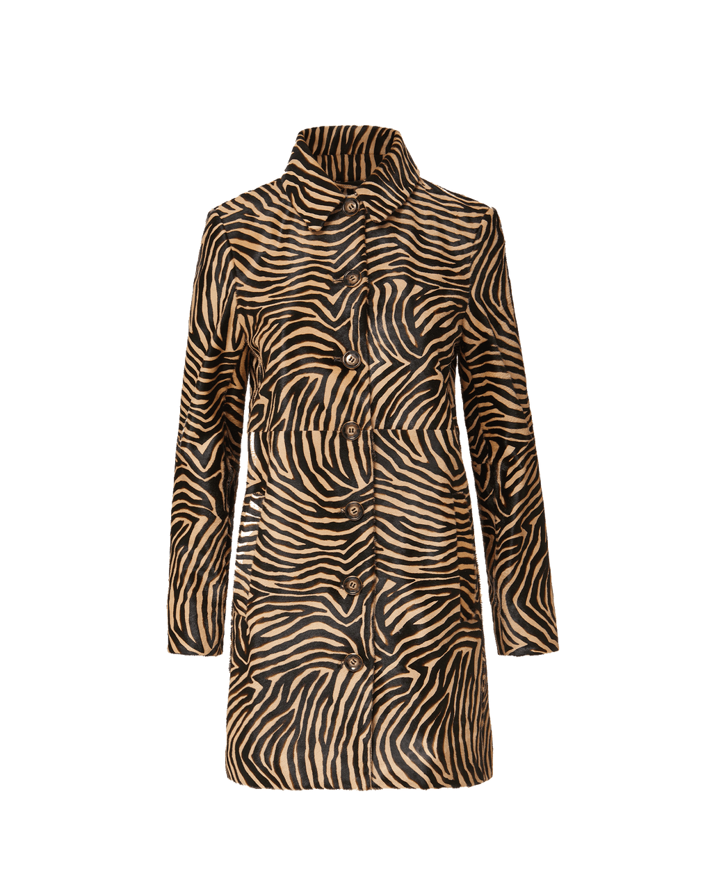 Veronica Beard Brown zebra-print leather button-up coat.