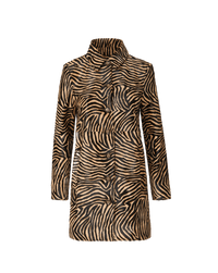 Veronica Beard Brown zebra-print leather button-up coat.