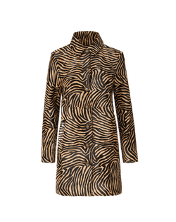 Veronica Beard Brown zebra-print leather button-up coat.