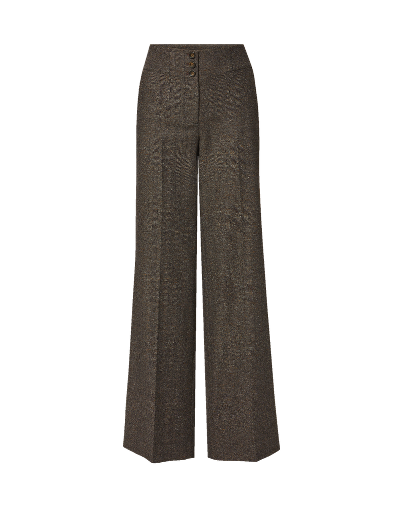 Veronica Beard Brown tweed wide-leg pants with buttons.