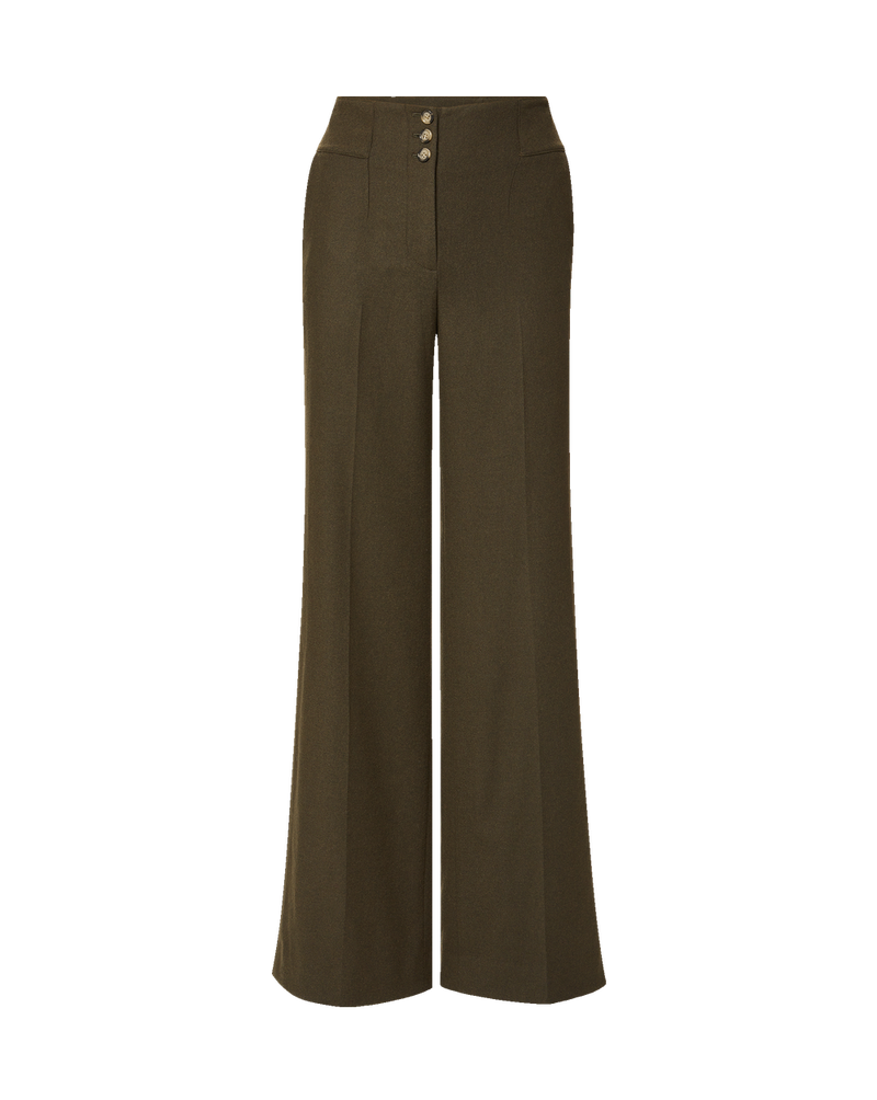 Veronica Beard Olive green wide leg wool trousers.