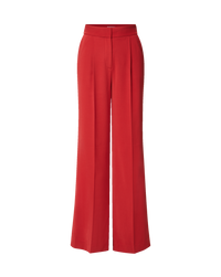Veronica Beard Red wide-leg pleated trousers with fitted waistband.