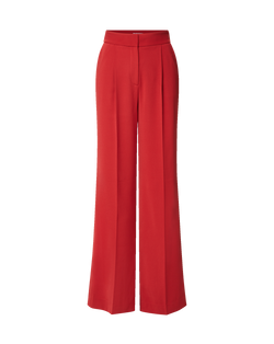 Veronica Beard Red wide-leg pleated trousers with fitted waistband.