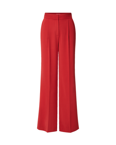 Veronica Beard Red wide-leg pleated trousers with fitted waistband.