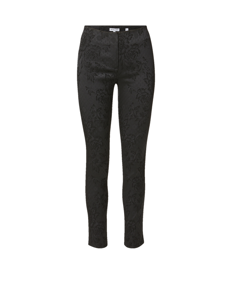 Veronica Beard Black floral jacquard skinny trousers.