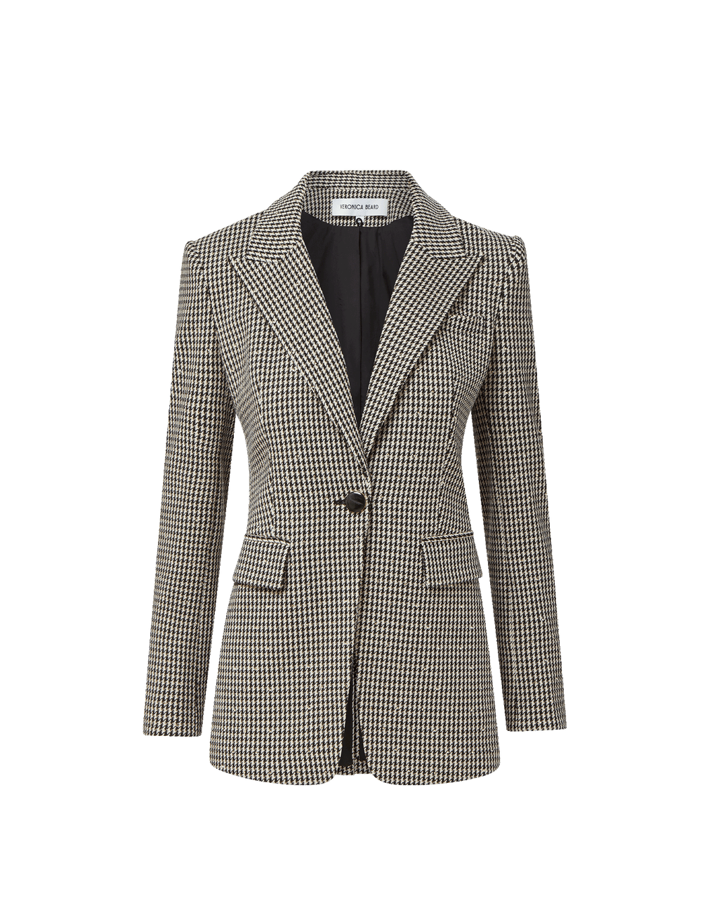 Veronica Beard Black and white houndstooth single-button blazer.