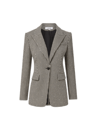 Veronica Beard Black and white houndstooth single-button blazer.