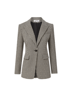 Veronica Beard Black and white houndstooth single-button blazer.