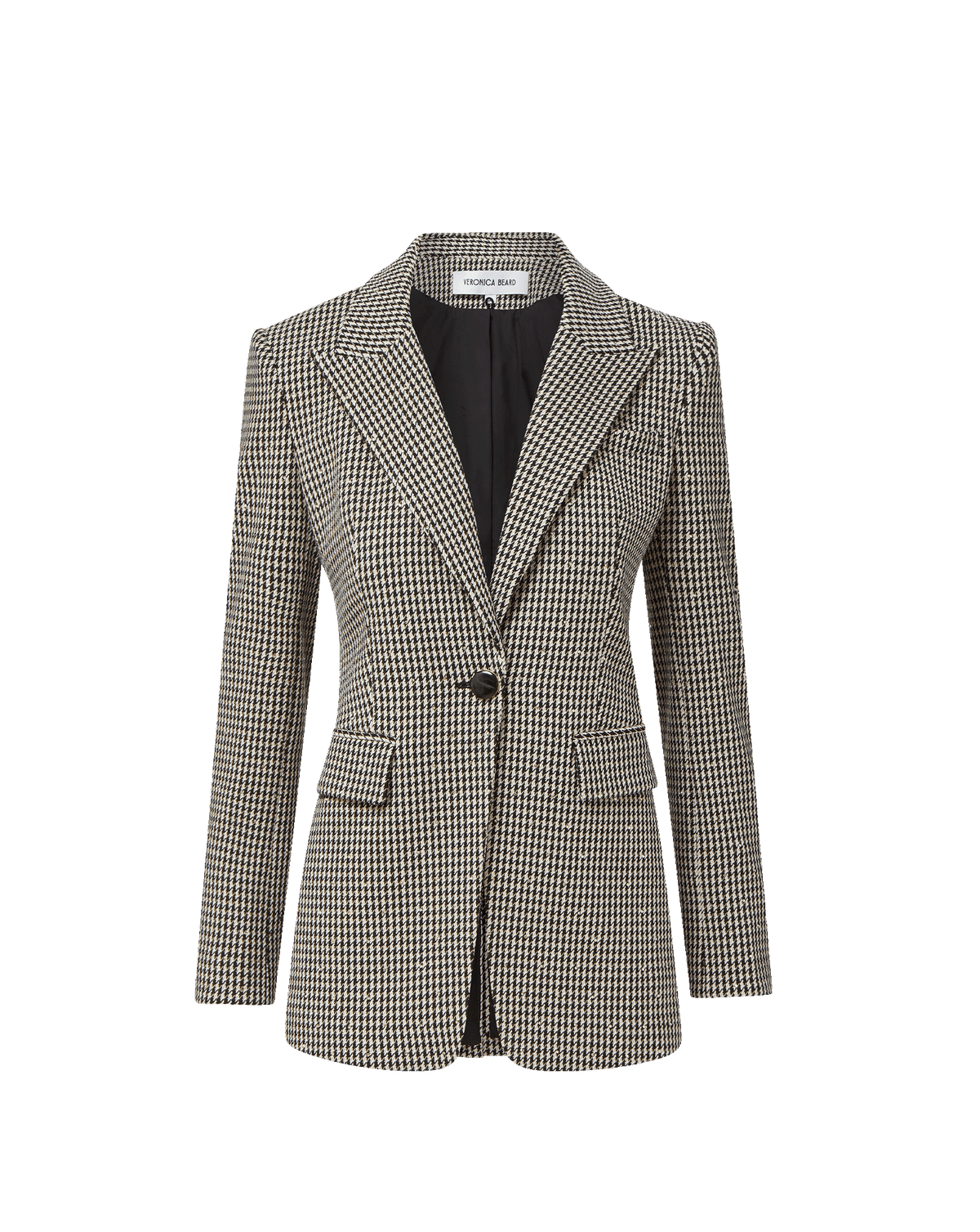 Veronica Beard Black and white houndstooth single-button blazer.