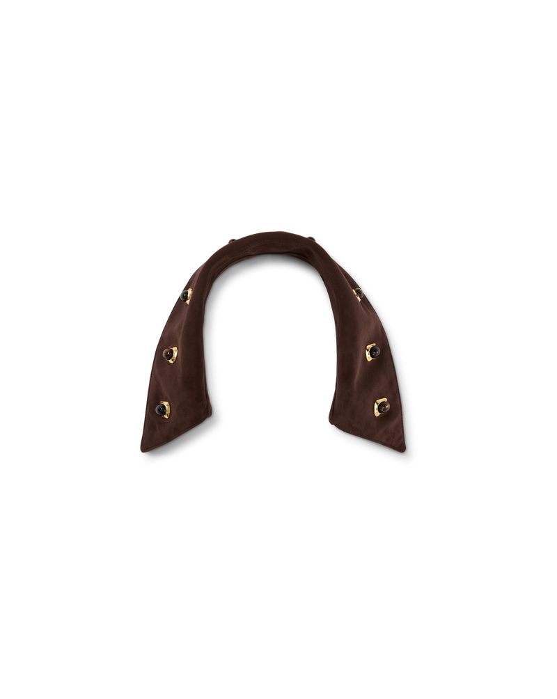 Veronica Beard Brown suede collar with gold and black studs.