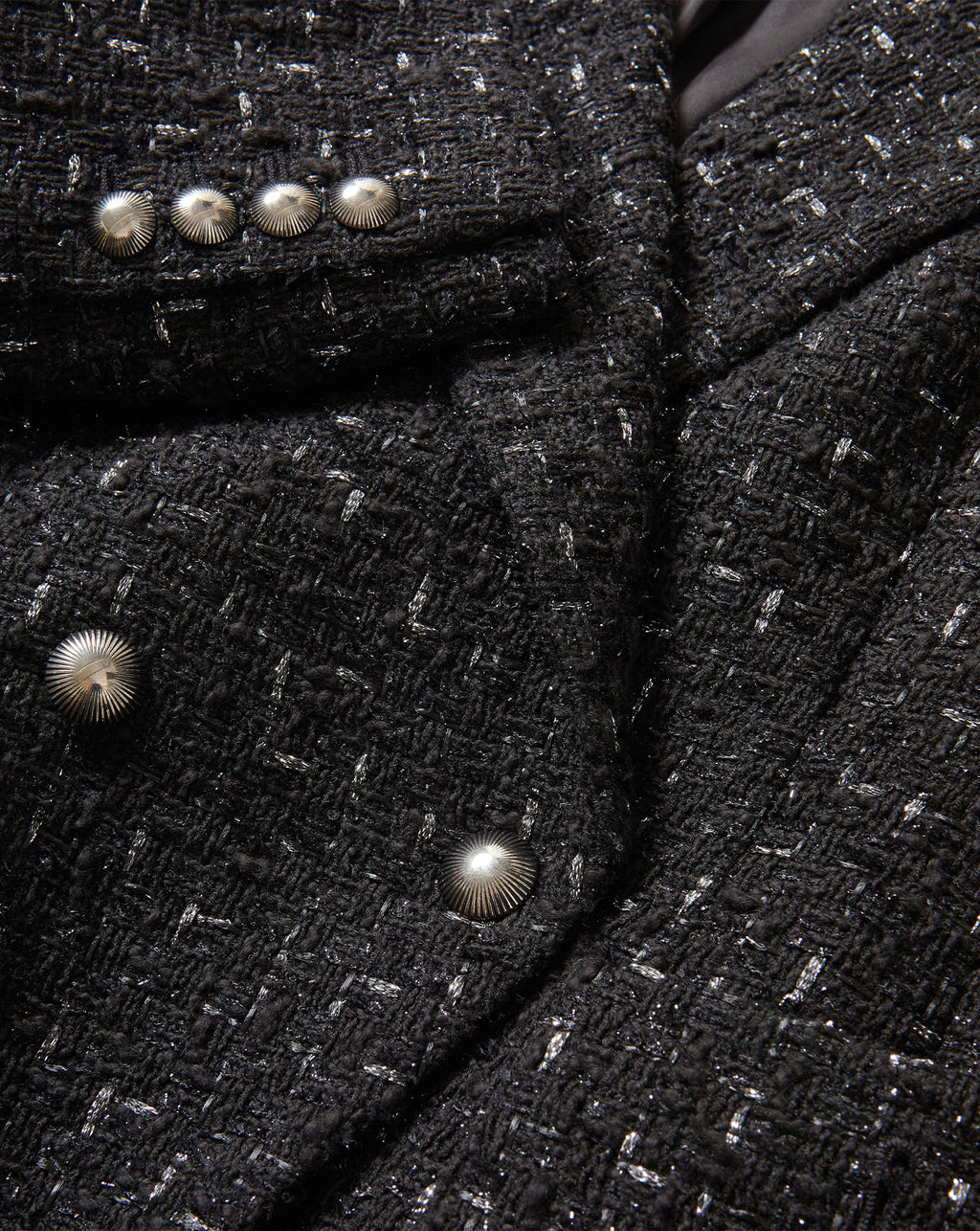 Veronica Beard Black tweed jacket with metallic silver buttons.