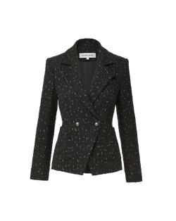 Veronica Beard Black tweed double-breasted tailored blazer jacket.