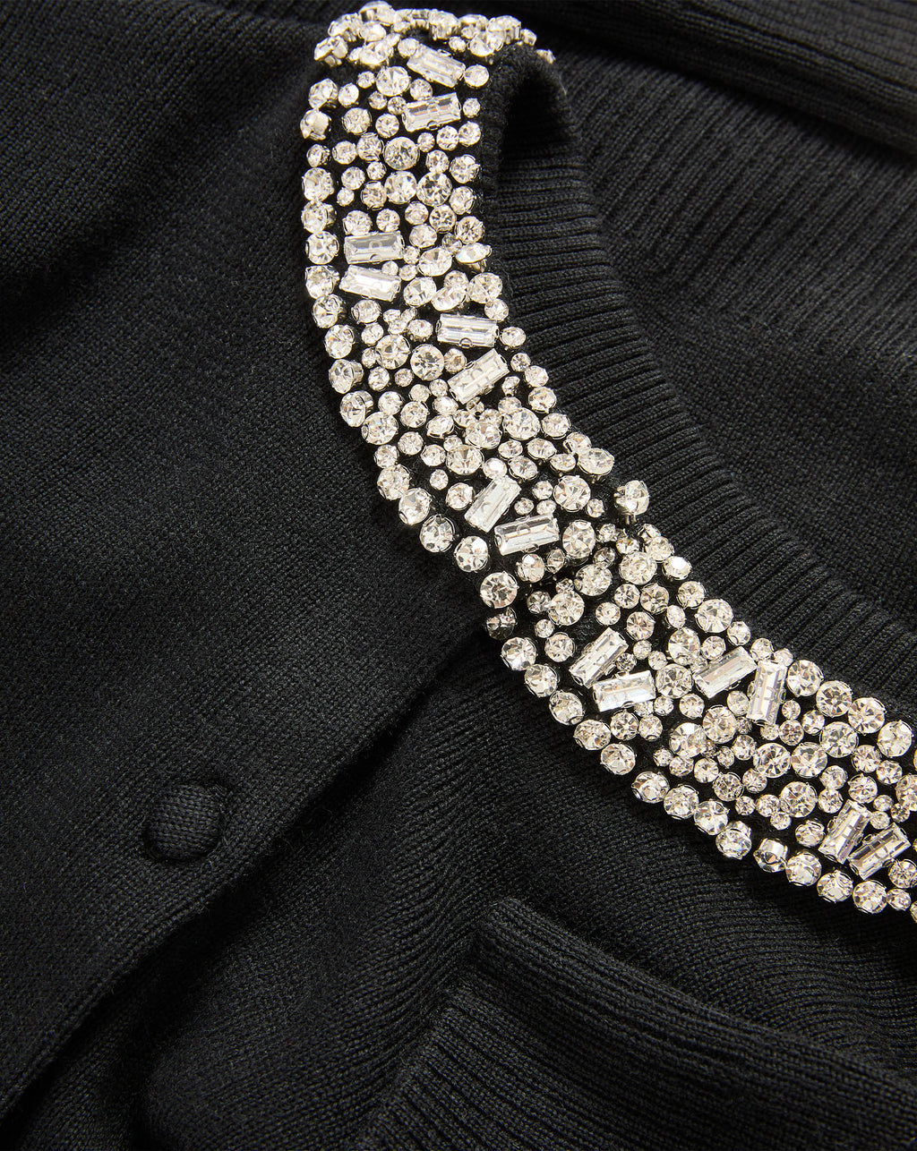 Veronica Beard Black cardigan with crystal-embellished collar.
