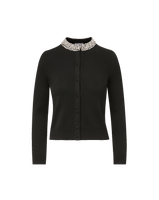 Veronica Beard Black knit cardigan with jeweled collar.