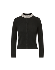 Veronica Beard Black knit cardigan with jeweled collar.