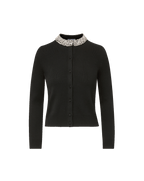 Veronica Beard Black knit cardigan with jeweled collar.