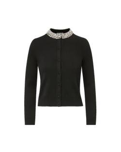 Veronica Beard Black knit cardigan with jeweled collar.