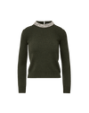 Veronica Beard Dark green knit sweater with jeweled collar.