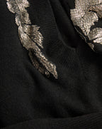 Veronica Beard Black knit sweater with silver beaded embroidery.