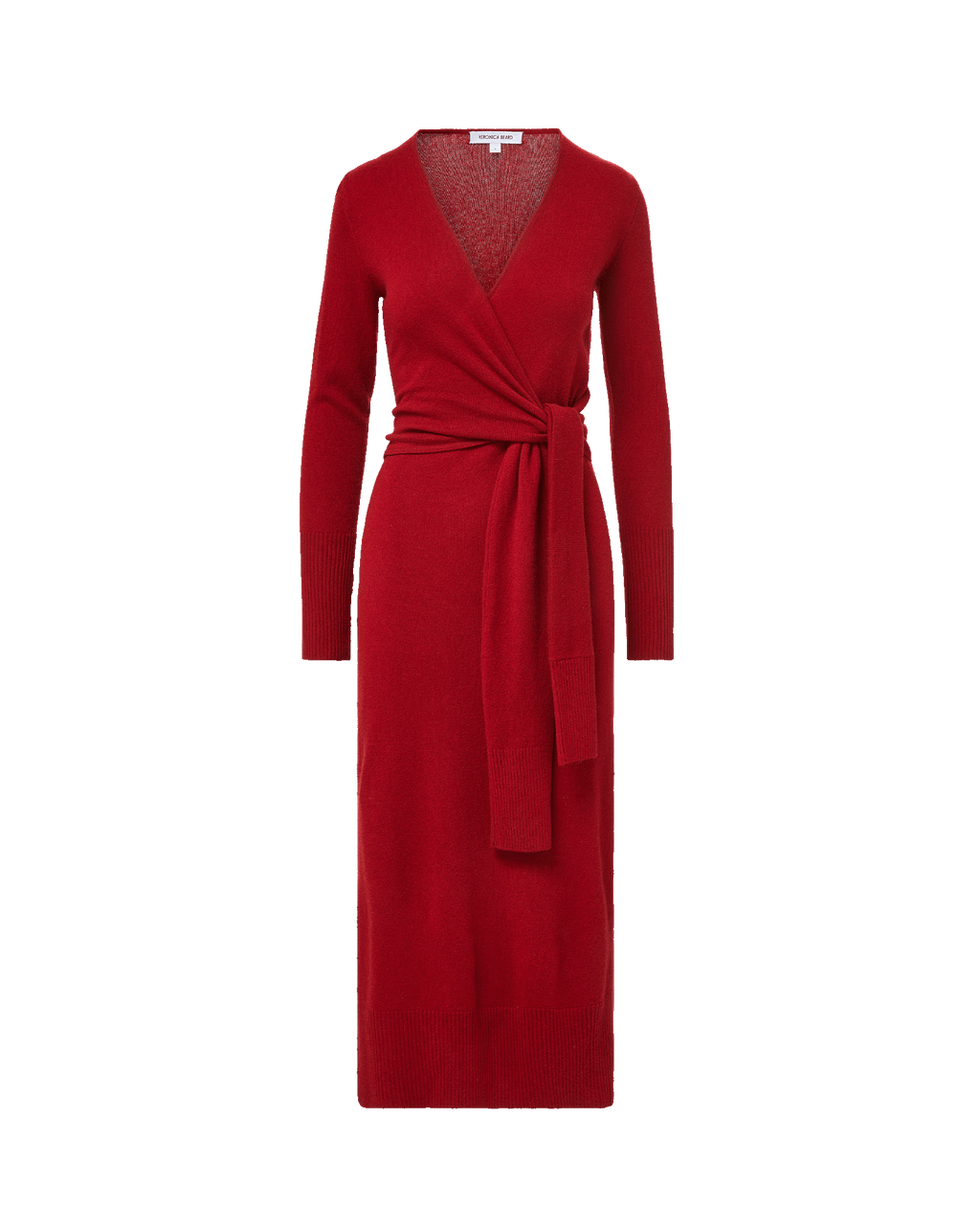Veronica Beard Red knit wrap dress with waist tie.