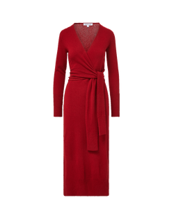 Veronica Beard Red knit wrap dress with waist tie.