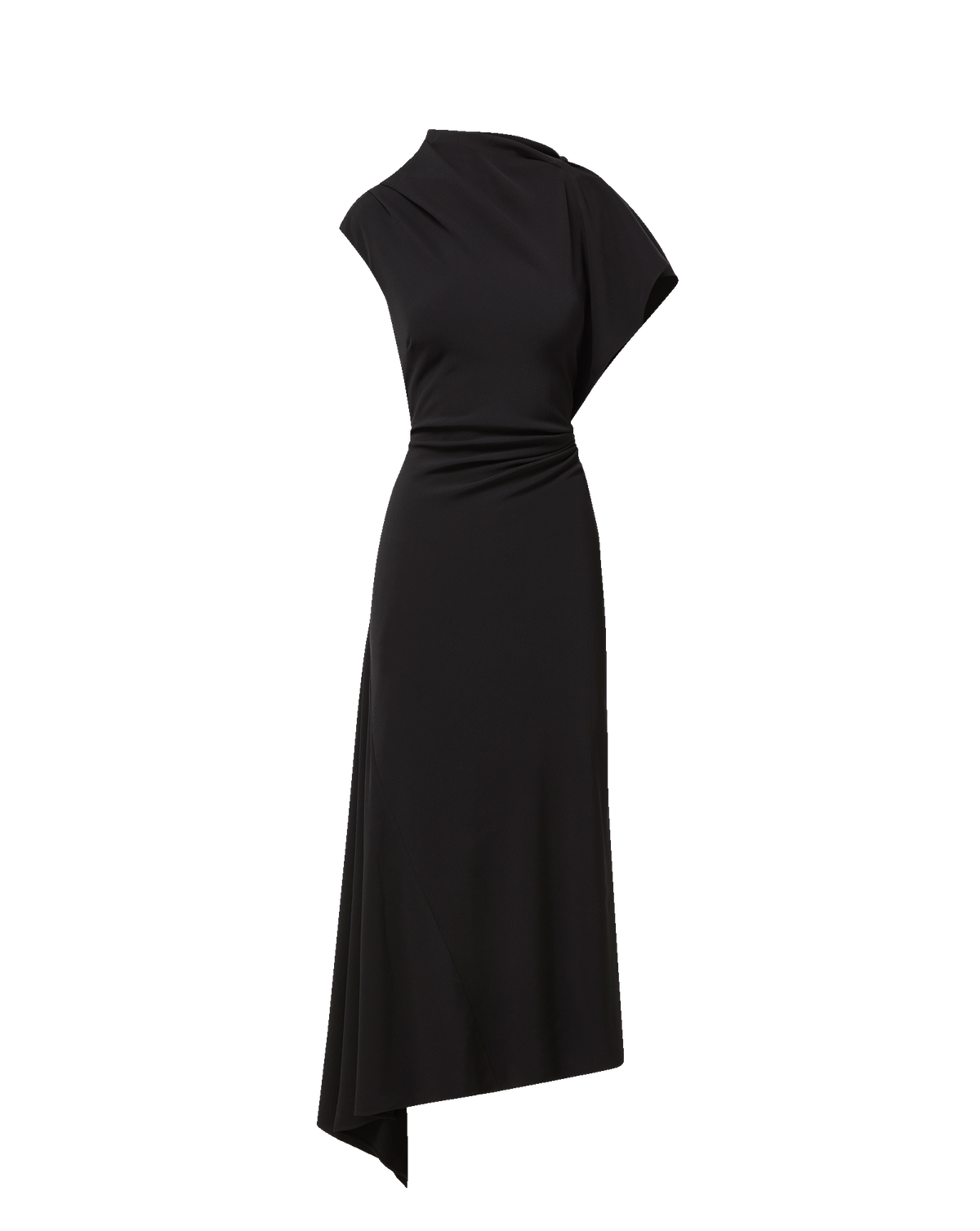 Veronica Beard Black midi dress, asymmetrical draped neckline.