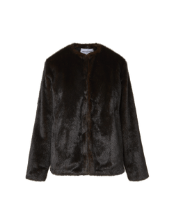 Veronica Beard Brown faux fur collarless jacket.