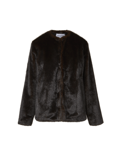 Veronica Beard Brown faux fur collarless jacket.