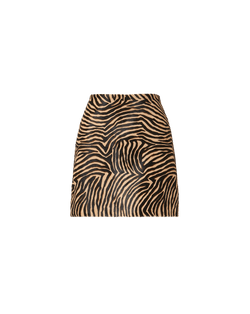 Veronica Beard Brown zebra-print calf hair mini skirt.