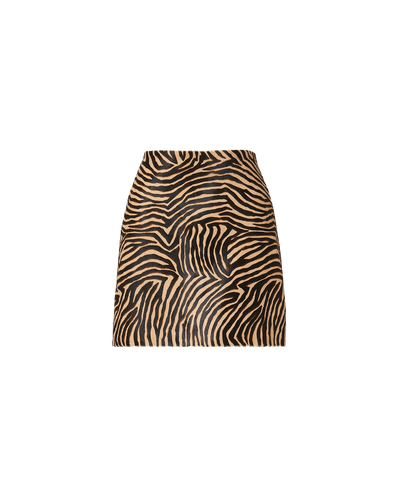 Veronica Beard Brown zebra-print calf hair mini skirt.