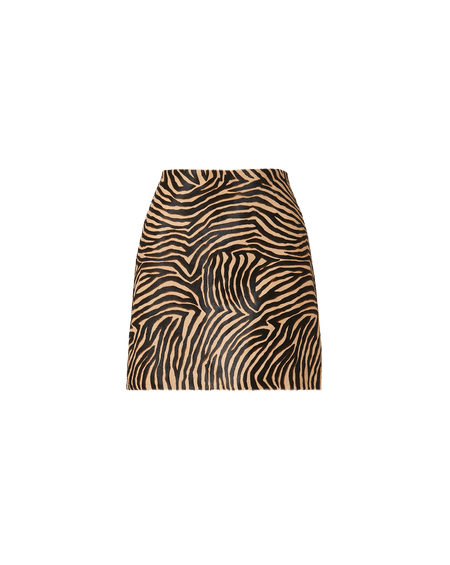 Veronica Beard Black ribbed turtleneck sweater and zebra skirt.