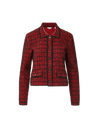 Veronica Beard Red tweed jacket with black trim and buttons.