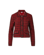 Veronica Beard Red tweed jacket with black trim and buttons.