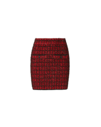 Veronica Beard Red tweed mini skirt with button pockets.