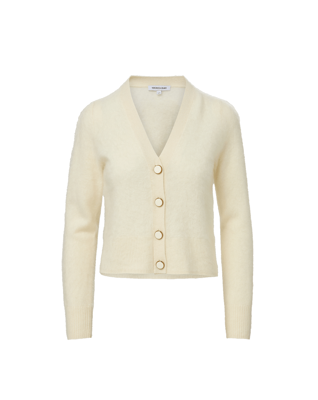 Veronica Beard Cream knit V-neck button-front cardigan sweater.