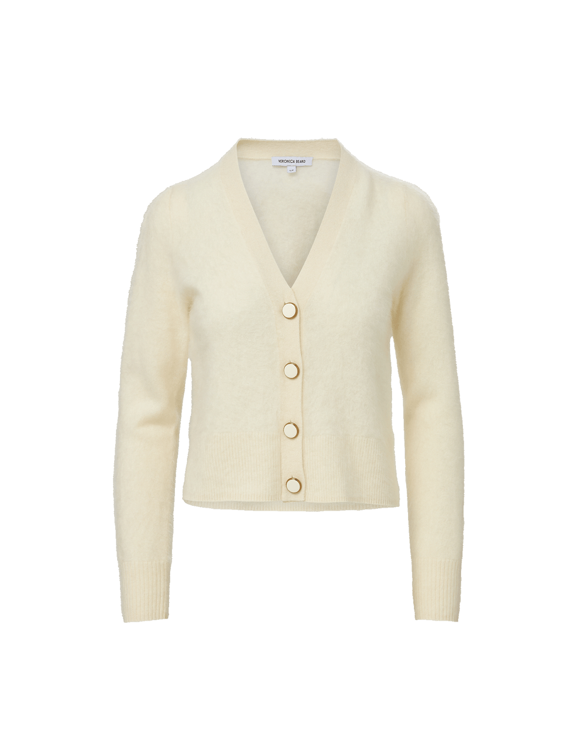 Veronica Beard Cream knit V-neck button-front cardigan sweater.