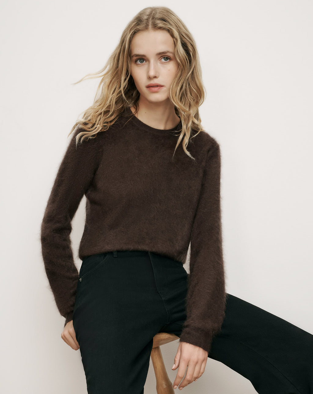 Veronica Beard Brown fuzzy crewneck sweater.