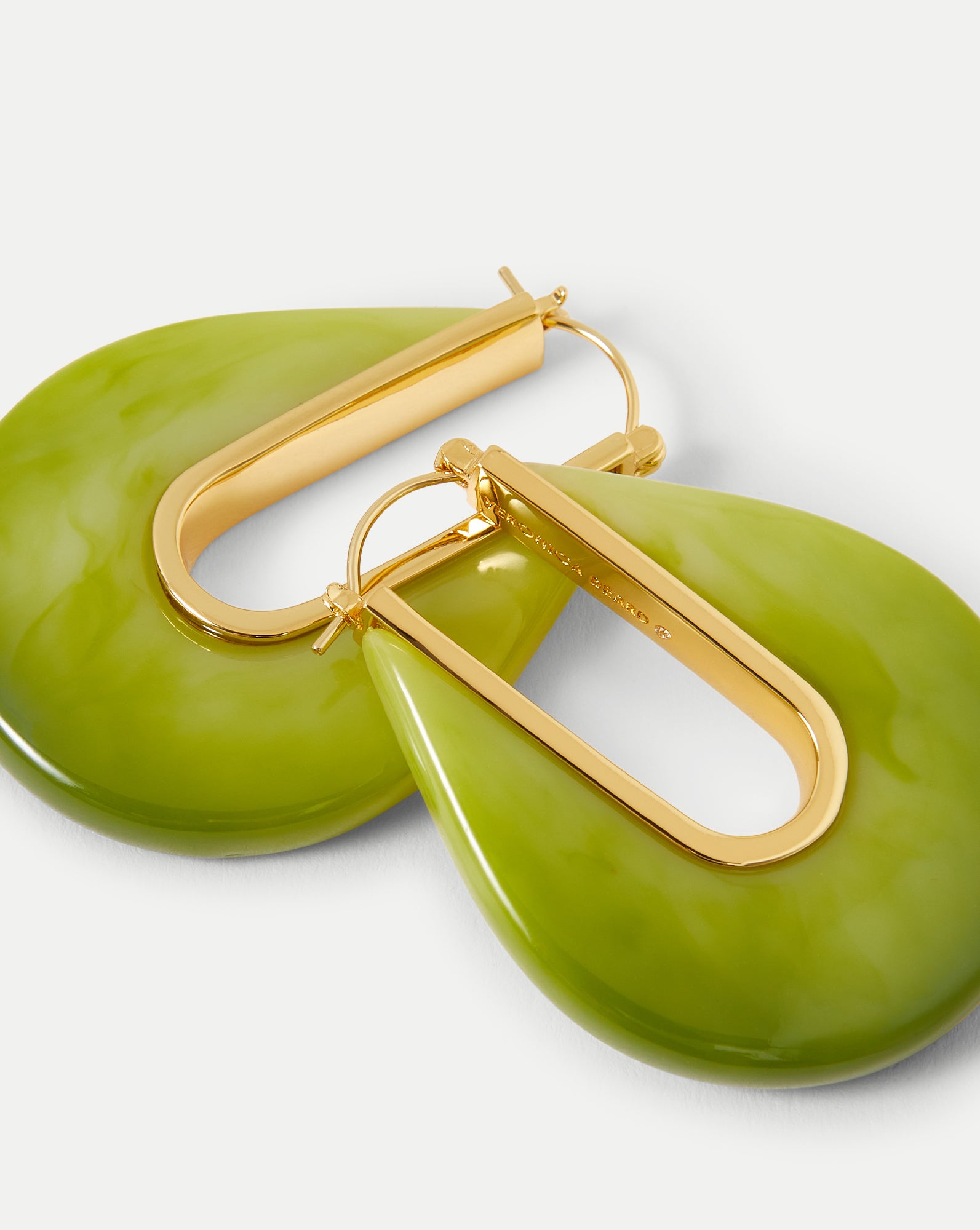 Resin Drop Hoop Earring in Green Agate | Veronica Beard
