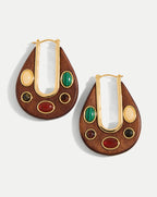 Veronica Beard Wood Embellished Drop Hoop - Brown Multi