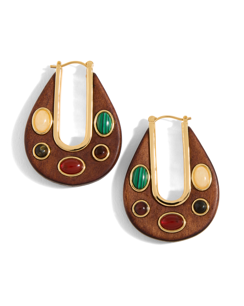 Veronica Beard Wood Embellished Drop Hoop Brown Multi