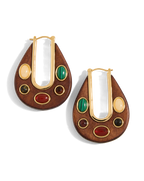 Veronica Beard Wood Embellished Drop Hoop Brown Multi