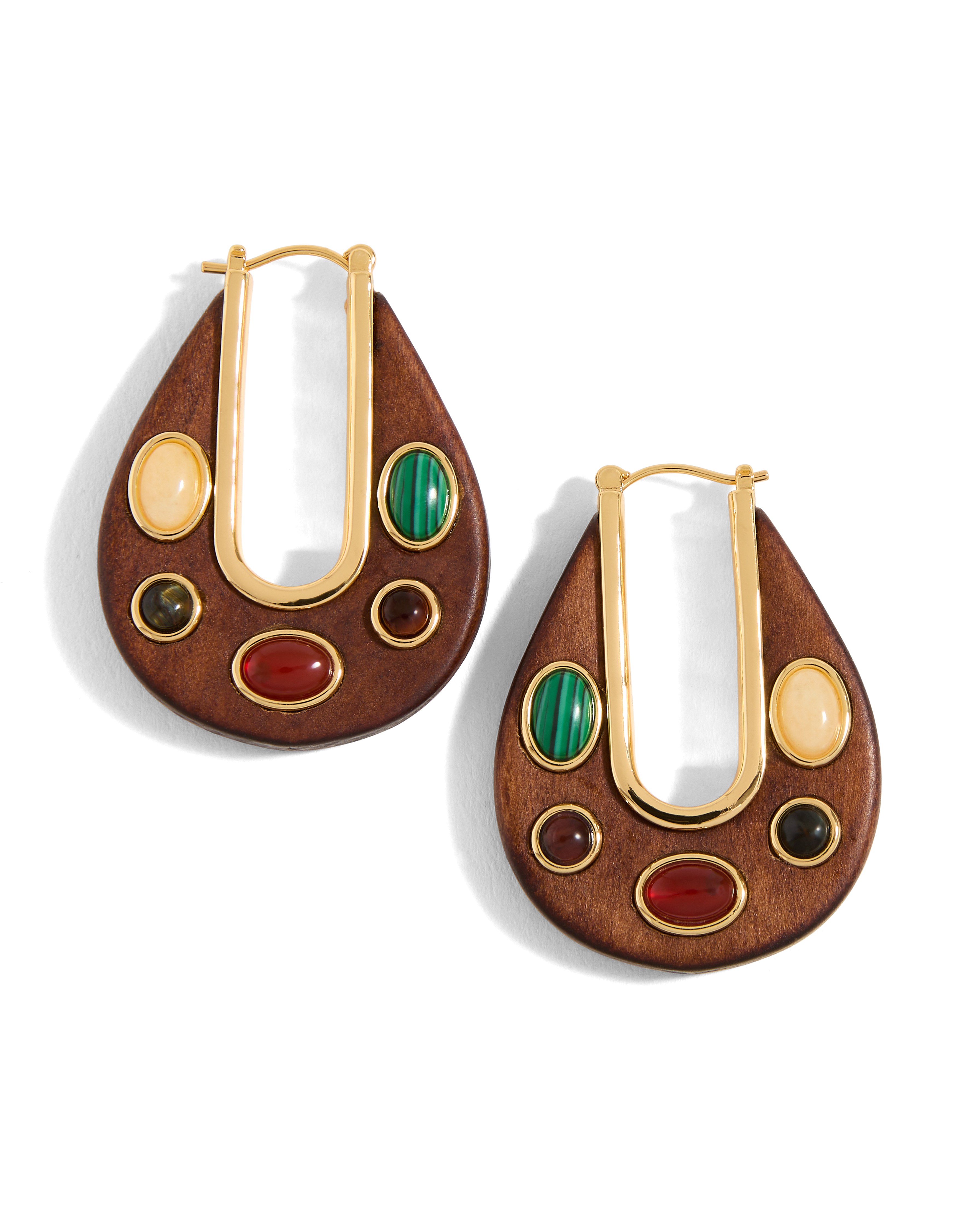 Veronica Beard Wood Embellished Drop Hoop Brown Multi