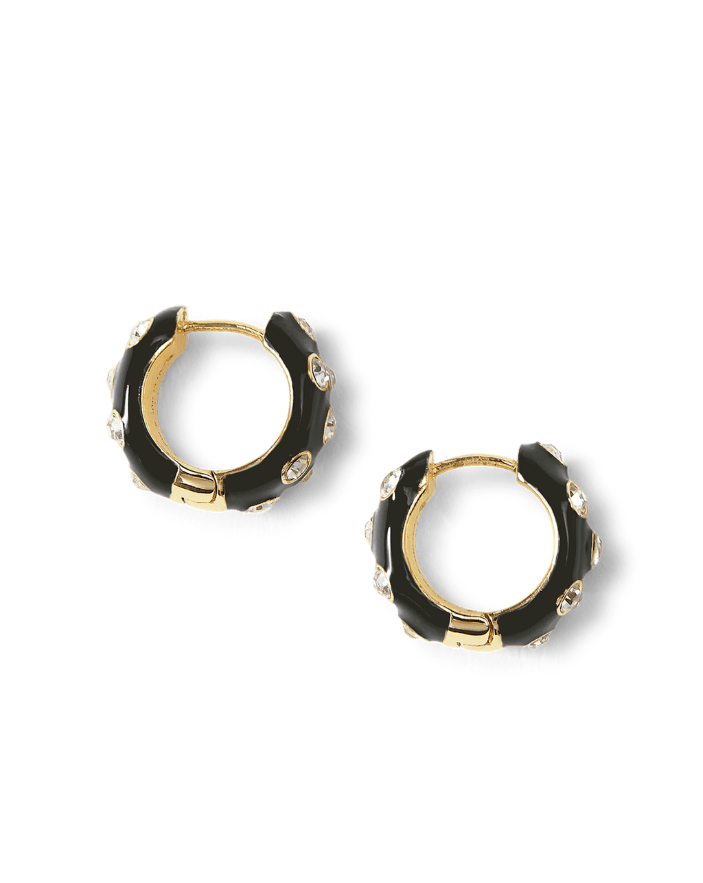 Veronica Beard Crystal and Enamel Huggie Hoop Black