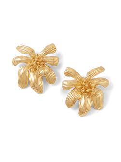 Veronica Beard Gold-toned floral earrings with textured petals and beaded