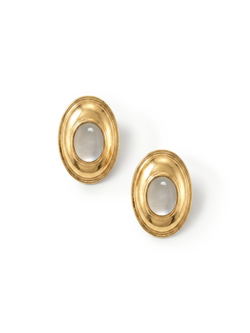 Veronica Beard Gold-toned earrings with a central translucent gray cabochon.