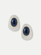 Veronica Beard Tiger’s Eye Cabochon Earring - White/Blue